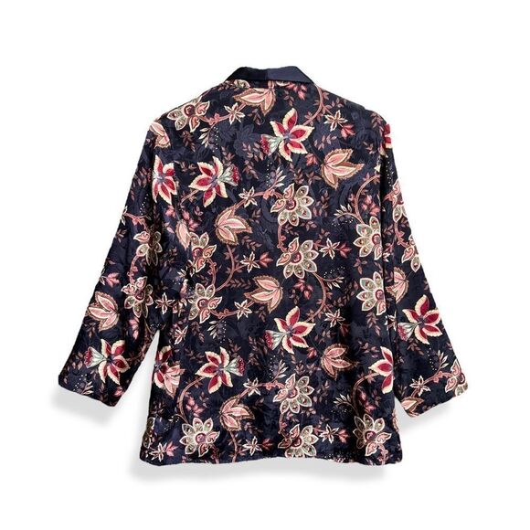 Vintage Victoria’s Secret pajama top Jacket vintage floral silk blue S - Picture 3 of 11